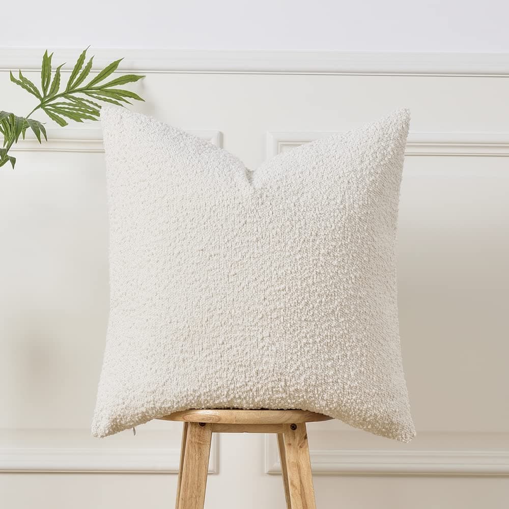 Sunkifover Textured Boucle Pillow Covers 18x18 Inches, DecorativeThrow Pillows Cover, Neutral Pillowcase Cushion Cover for Sofa, Couch, Bed, Bedroom, Living Room, Home Decro White.