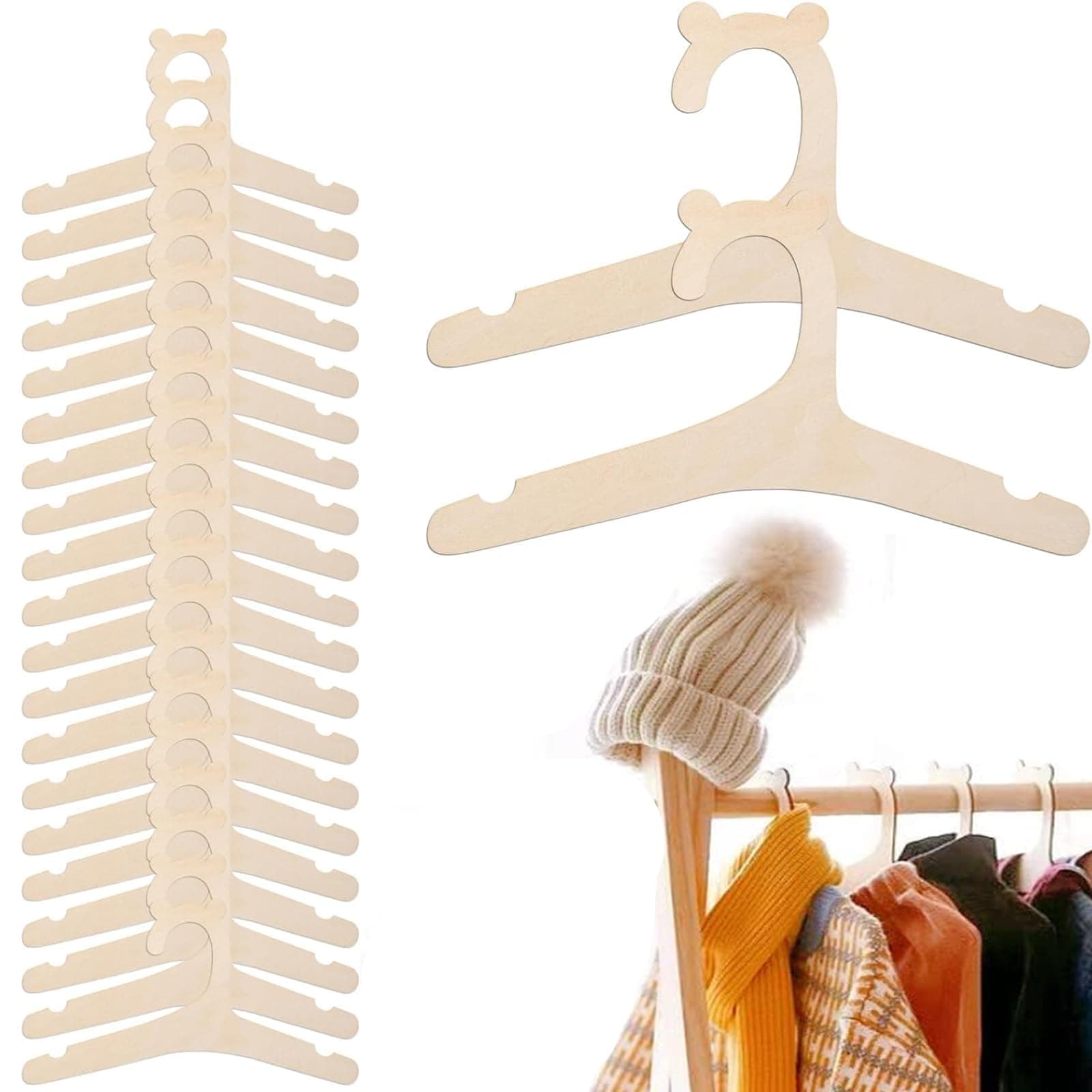 20 PCS Baby Hangers - Space Saving Wooden Hangers for Baby Clothes, Jackets, Dresses & Blouses