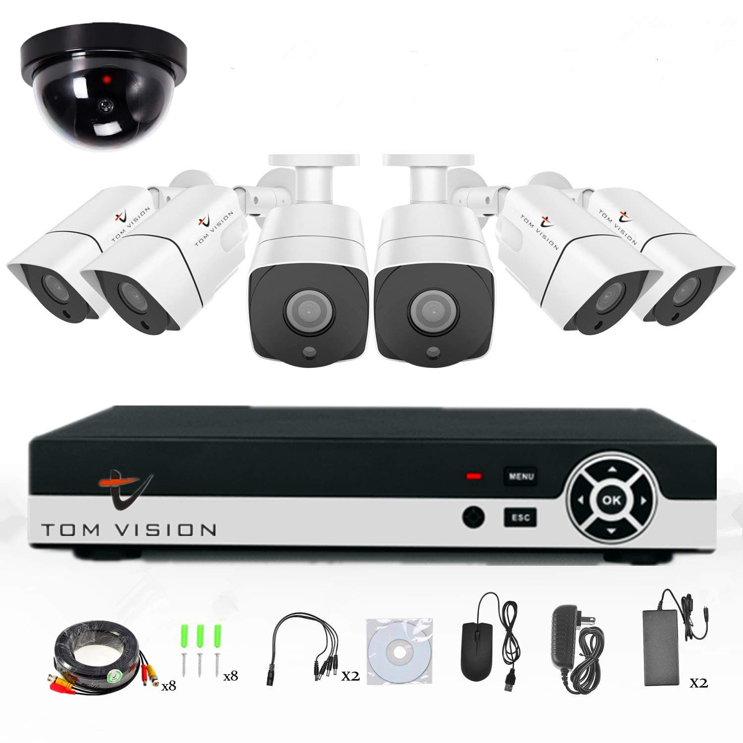 8Channel AHD CCTV Kit 1080P/2.0MP 1920X1080 Camera 8CH Kit with Hybrid 5in1 1080N DVR Security Recording System and 8pcs Sony Sensor Metal Outdoor Bullet Camera Alarm System&P2P Clouds Home Security