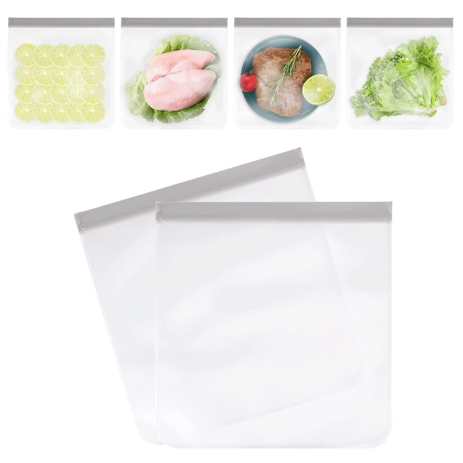 6pcs Reusable Freezer Gallon Bags Dishwasher Safe, Large Food Storage Bags Leakproof Reusable Silicone Ziplock Bags for Marinate Meats, Fruits, Sandwich, Vegetable, Cereal, Travel Items