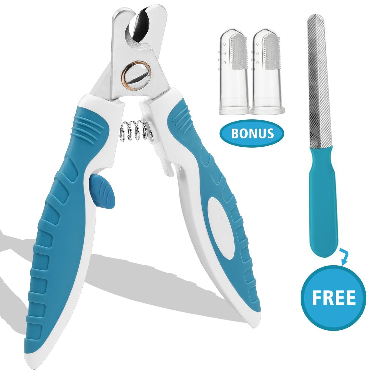 Sharp Dog Nail Clippers Trimmers with Quick Sensor, Pet Nail Clippers with Safety Guard for Small Large Dogs and Cats, Dog Nail Trimmer for Thick Nails with Free Nail File & Dog Toothbrushes (Blue)