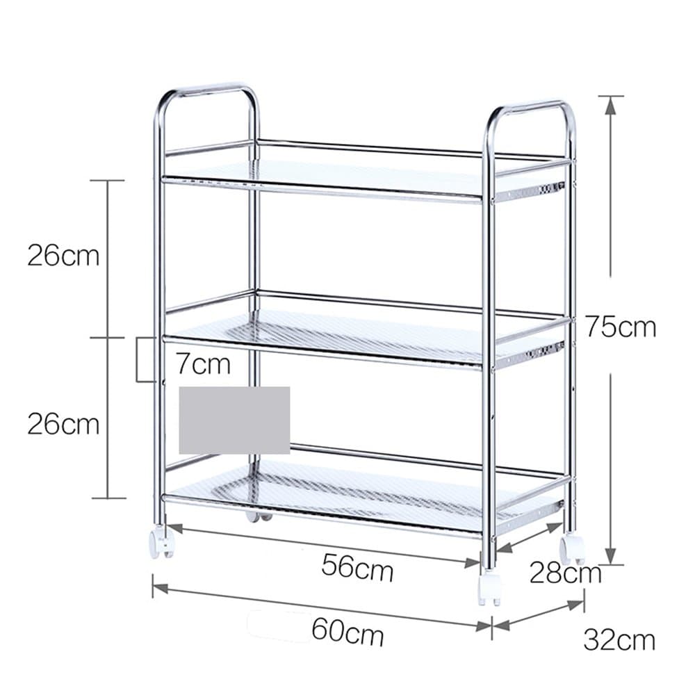 Kitchen trolley/stainless steel removable storage shelves/floor 3 layer 4 microwave oven shelf pot (Size : 75 * 32 * 60cm)