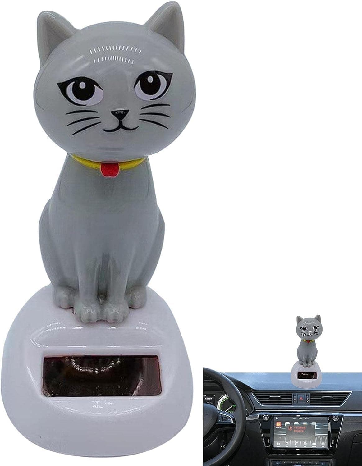 Gray Cute Solar Powered Dancing Cat Doll Figure - Swinging Solar Ornaments, Cat Figurine Statue Swinging Car Dashboard Decoration Ornaments Dashboard Office Home Desk Decor,Learning and Education Tool