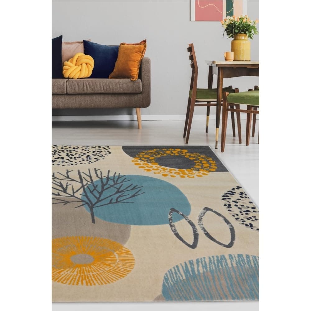 Modern Style Rugs Venus Modern Contemporary Colourful Floral Winterland Grey Blue Cream Gold Medium Area Rug. Home Accessories Rug Suitable for Living Room, Bedroom, Kitchen, Hallway Rug - 120x170cm