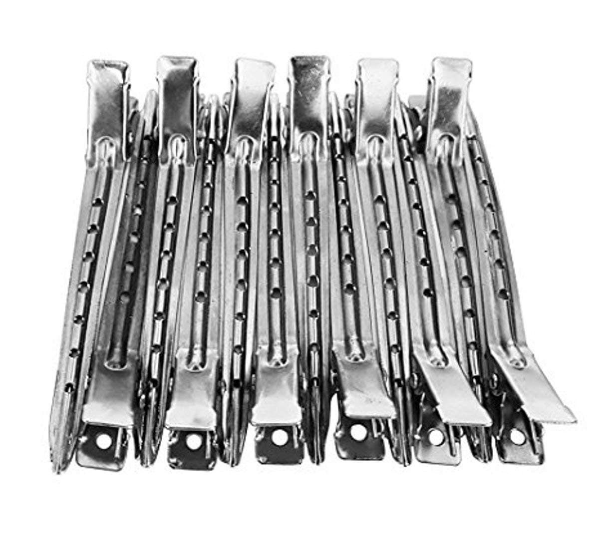 SIYAA Professional Salon Hair Styling Steel Silver Section Clips -Set of 12 Pieces