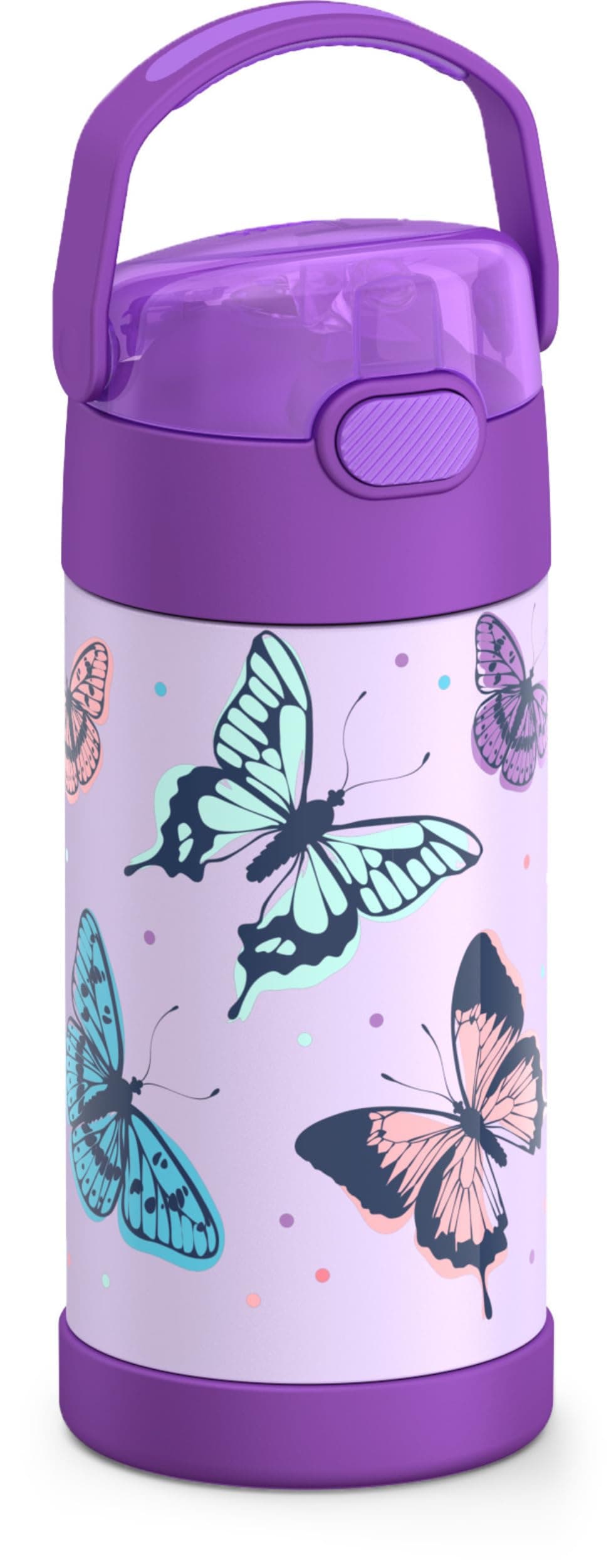 THERMOS FUNTAINER Water Bottle with Straw - 12 Ounce - Kids Stainless Steel Vacuum Insulated Water Bottle with Lid, Butterfly Frenzy