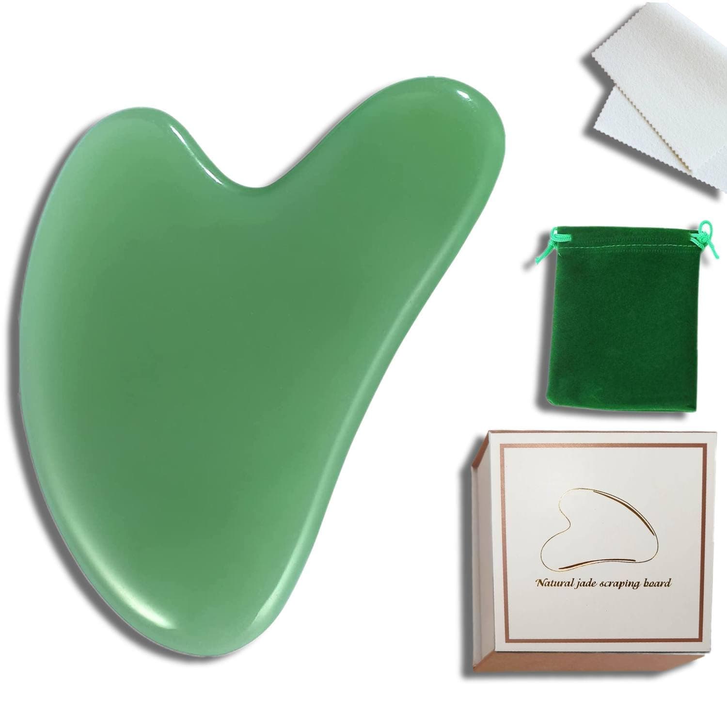 Green Facial and Body Gua Sha Massage Tool,Real Jade & Rose Quartz Stone for Muscle Sculpting, Promoting Blood Flow, Toxin Removal, Wrinkle Prevention, and SPA-Acupuncture Therapy (Green)