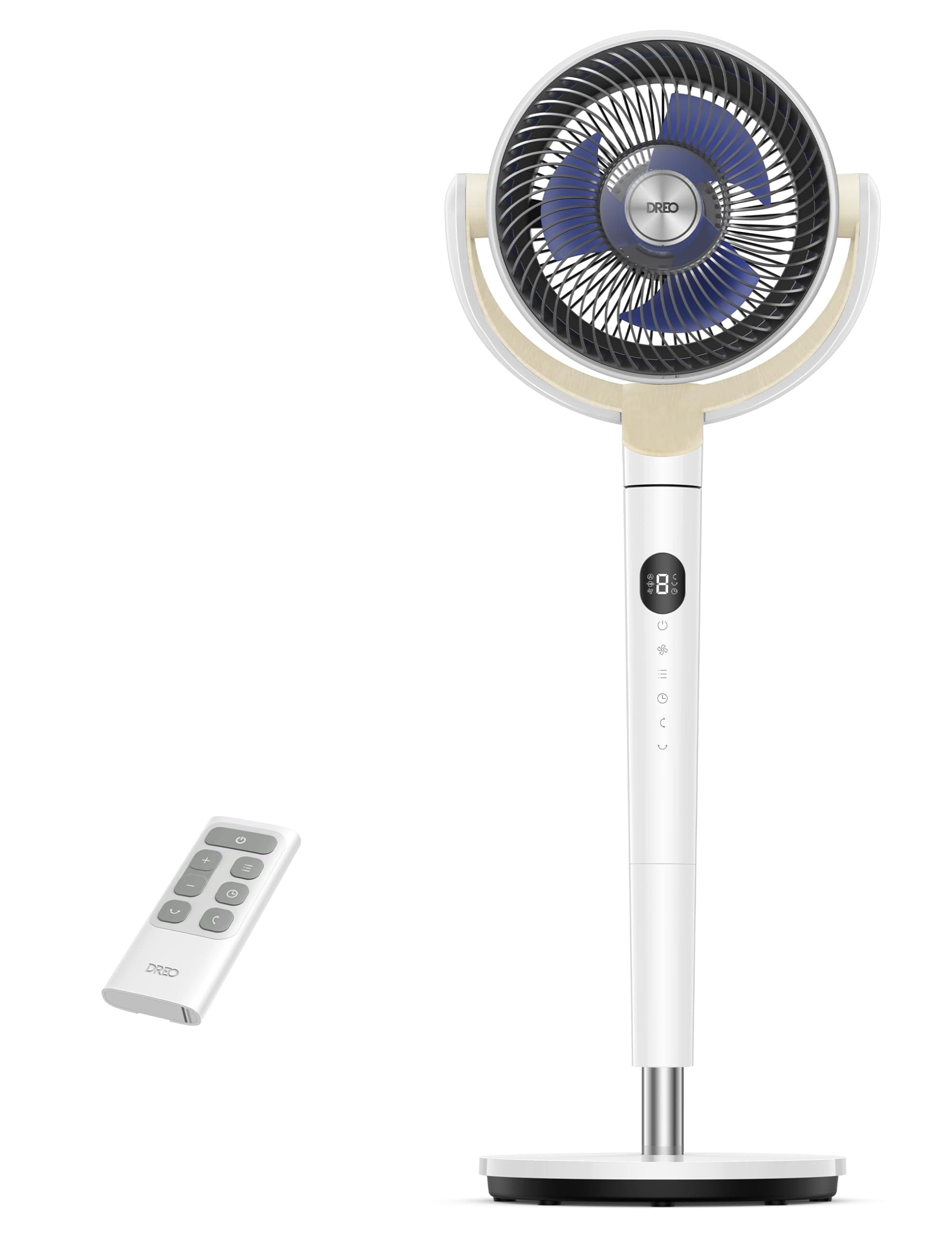Dreo Standing Fan For Bedroom, 120°+120°Omni-directional Oscillating Fan, 85 ft Circulator With Remote, DC Motor Quiet Pedestal Room Fans, 8 Speeds, 3 Modes,8H Timer, PolyFan 502 White