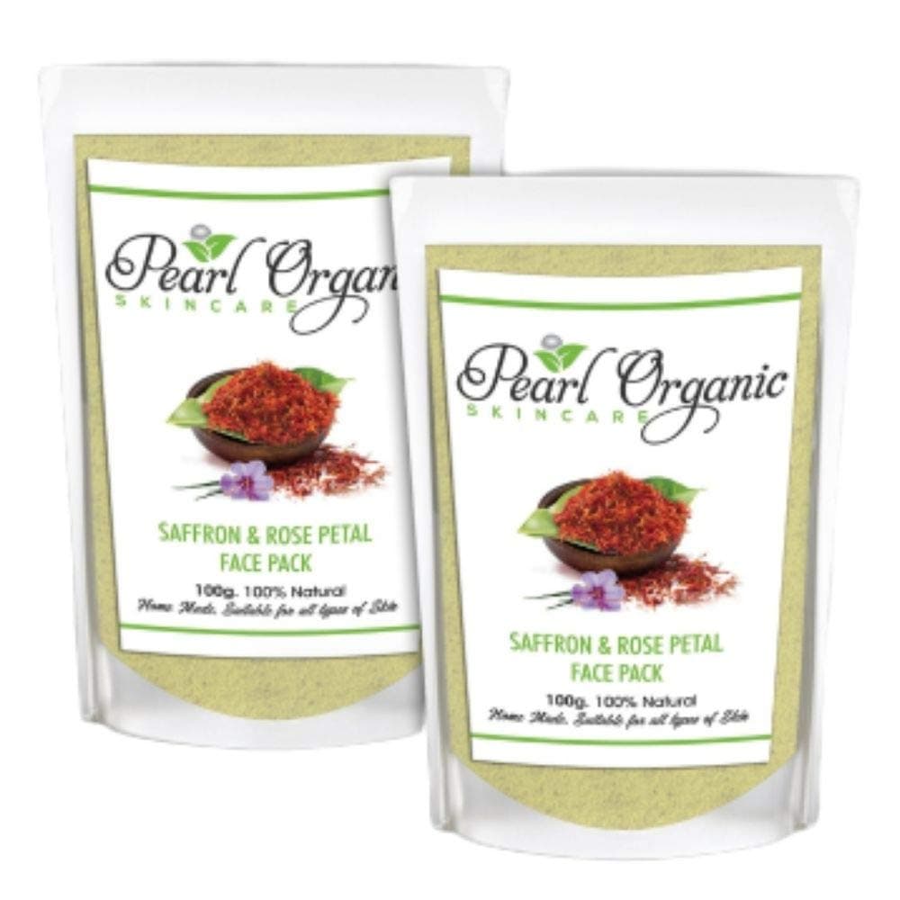 Saffron Rose Petal Face Pack Natural Treatment for Skin Whitening, Pimples Removal, Acne, Pores, Scars, Pigmentation, Spots and Marks, 100 g - Pack of 2