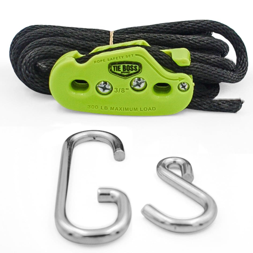 Tie Boss - 3/8 Inch, Heavy Duty, (300 lbs Working Load Limit), Weather Resistant, Tie Down, Rope Tightening System, (w/15 ft Rope) - Green