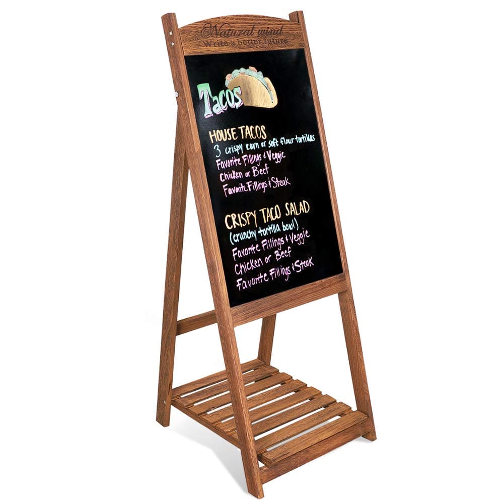 Magnetic Chalkboard Sign Shelf: Wood A Frame Chalkboard Wooden Message Chalk Board Dry Erase Blackboard with Easel Rustic Sidewalk Display for Business Restaurant Wedding Brown