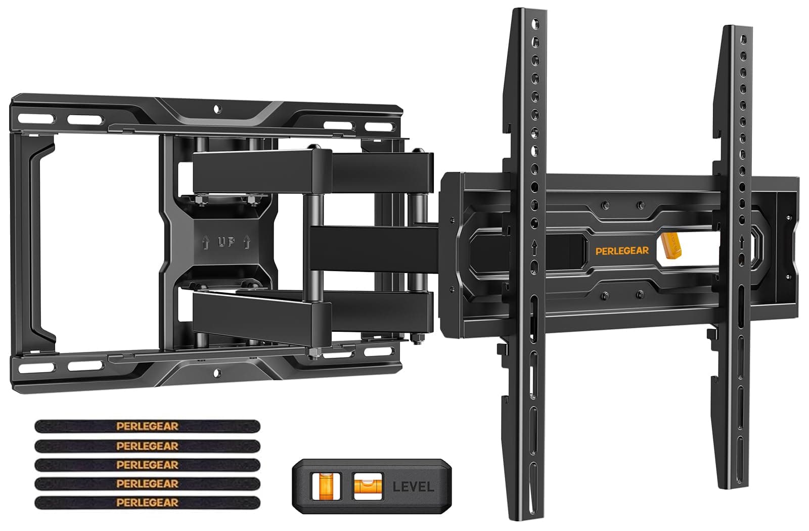 Full Motion TV Wall Mount for 26-74 inch TVs, Height Adjustable TV Mount, Pre-Assembled Wall Mount TV Bracket with Tool-Free Tilt, Swivel, Fits 16” Studs, 99 lbs, Max VESA 400x400mm, PGMF21