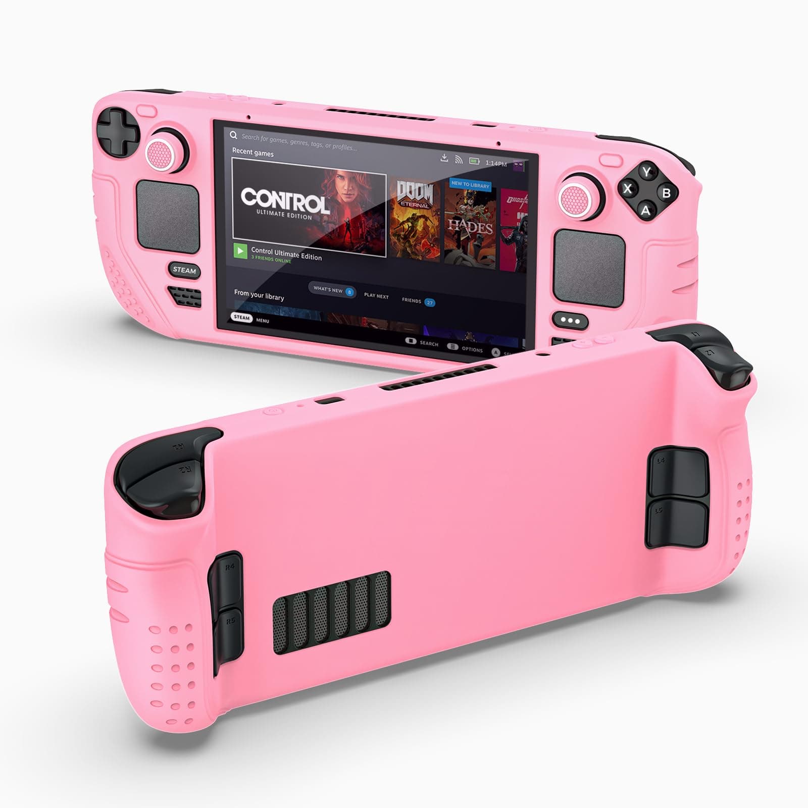 IINE Protective Case for Steam Desk, Steam Desk Silicone Cover Case, 9-in-1 Protective Silicone Shell with Anti-Scratch Cover Protector Steam Deck Accessories Set,Pink