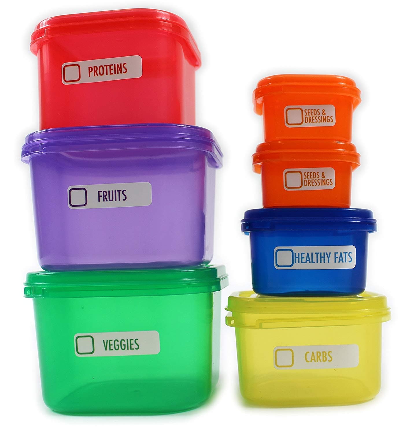 7 Piece Portion Control Container Set - for Diet/Meal Preparation/Colour-Coded/No-Measuring System/Healthy Living