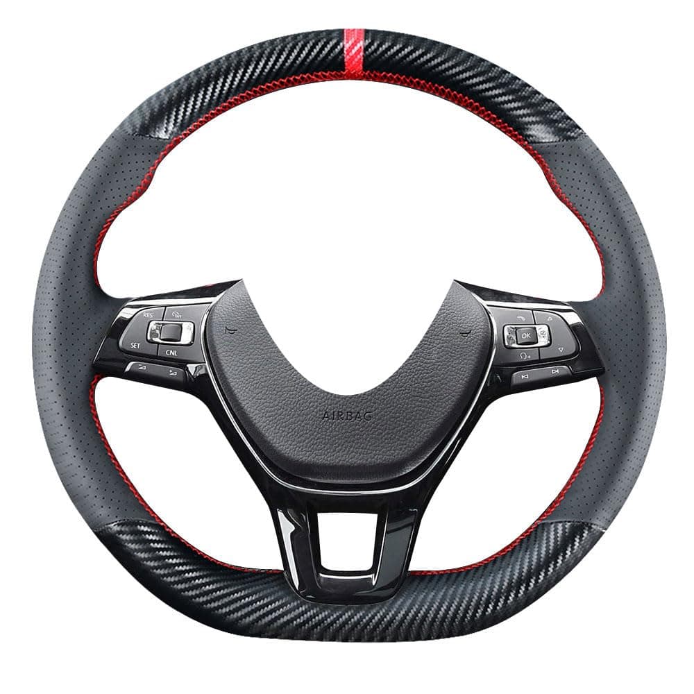 DIY Stitching Carbon Fiber Steering Wheel Cover for Volkswagen VW Arteon Atlas Jetta Passat e-Golf Golf Sportwagen Alltrack Ti-guan 2015-2021 Black 15 inches Leather Interior Accessories