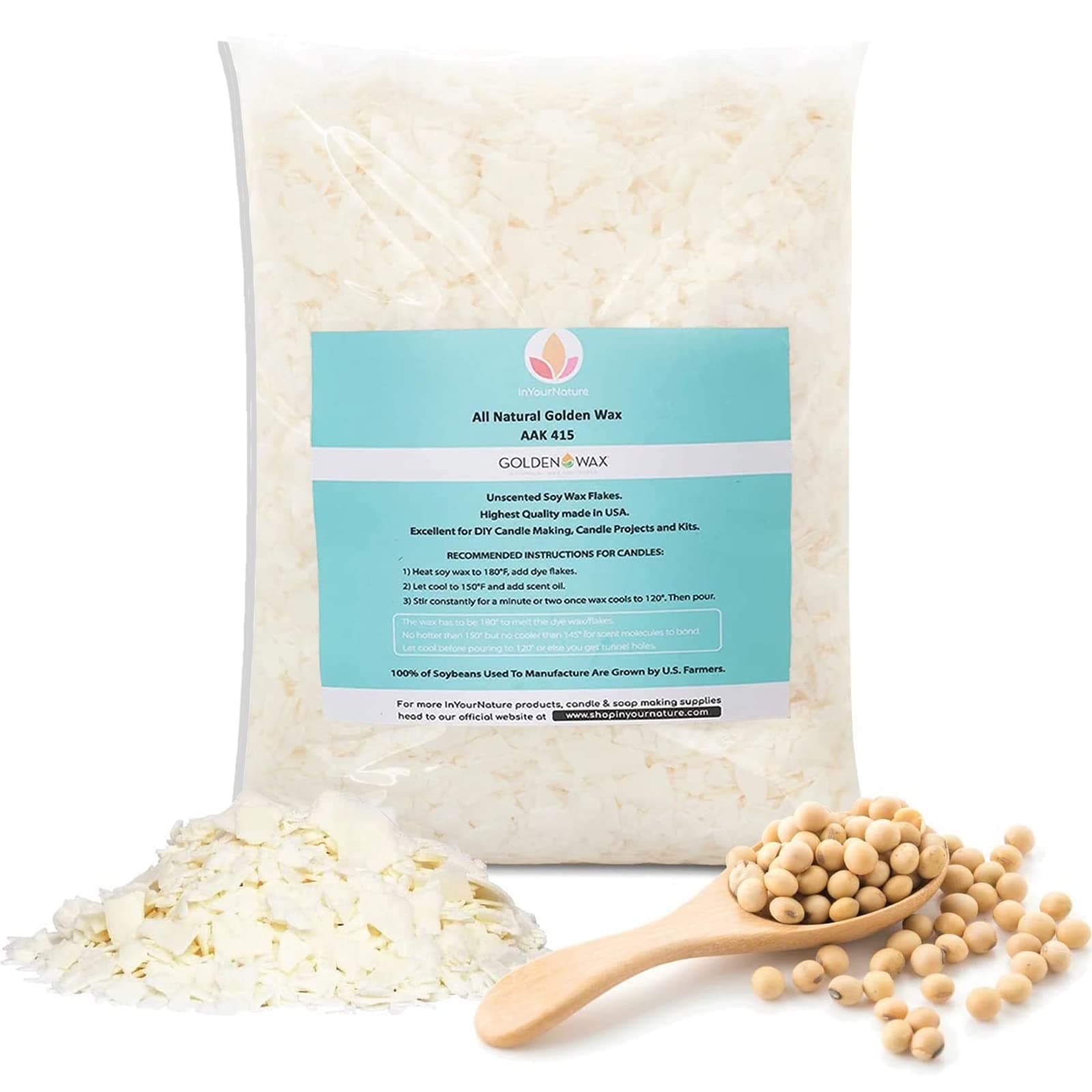 Golden Brands 444 Soy Wax, 5lb Bag, Natural Soy Wax Flakes for Candle Making and DIY Projects, All-Natural, Paraffin-Free, Candle Making Supplies by InYourNature