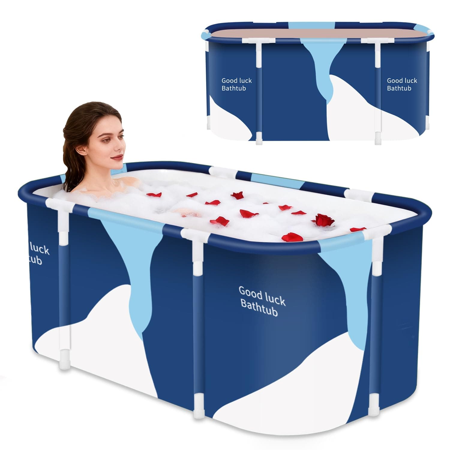 Portable Foldable Bathtub,Foldable Soaking Bathtub for Adults, Freestanding Bathtubs, Hot Bath Tub, Ice Bath, Family Bathroom SPA Tub 47.2x19.7x21.7inch (Milk)