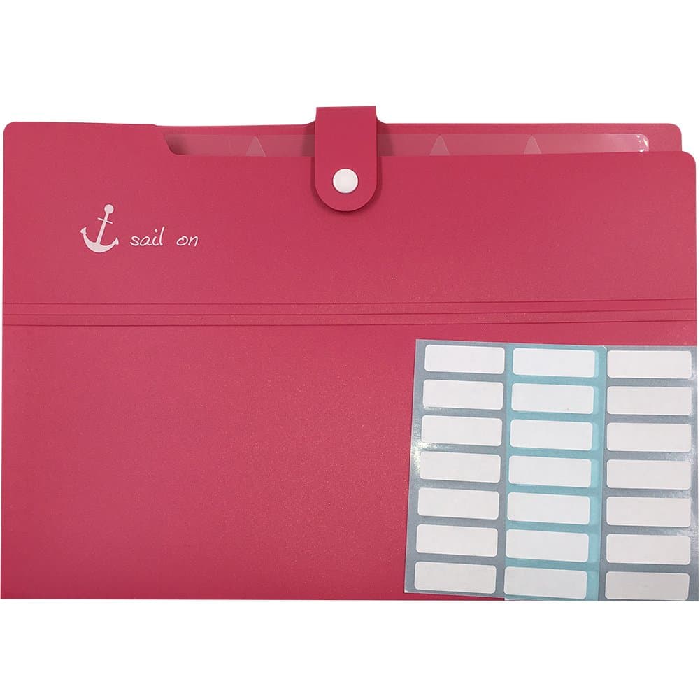 PheoGood 6 Pockets Expanding File Folders with 2 Pack Labels- Fit Letter Size & A4- Hot Pink Color with Sail on Print- Portable Accordion Organizer for School Work, Office Document and Receipts