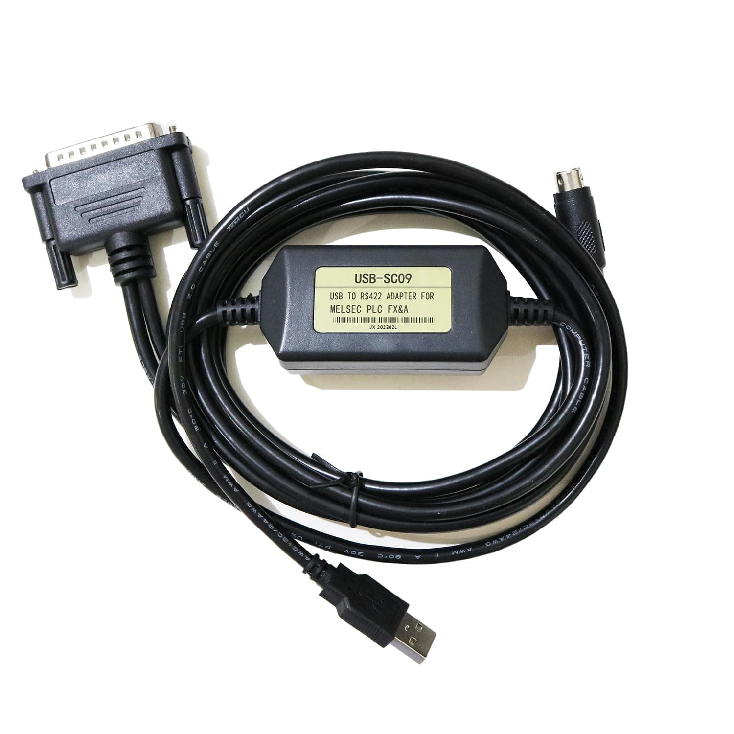 PLC Cable USB-SC09 A Series Interface, Compatible with PLC Programming Cable FX Series USB to RS422 Adapter
