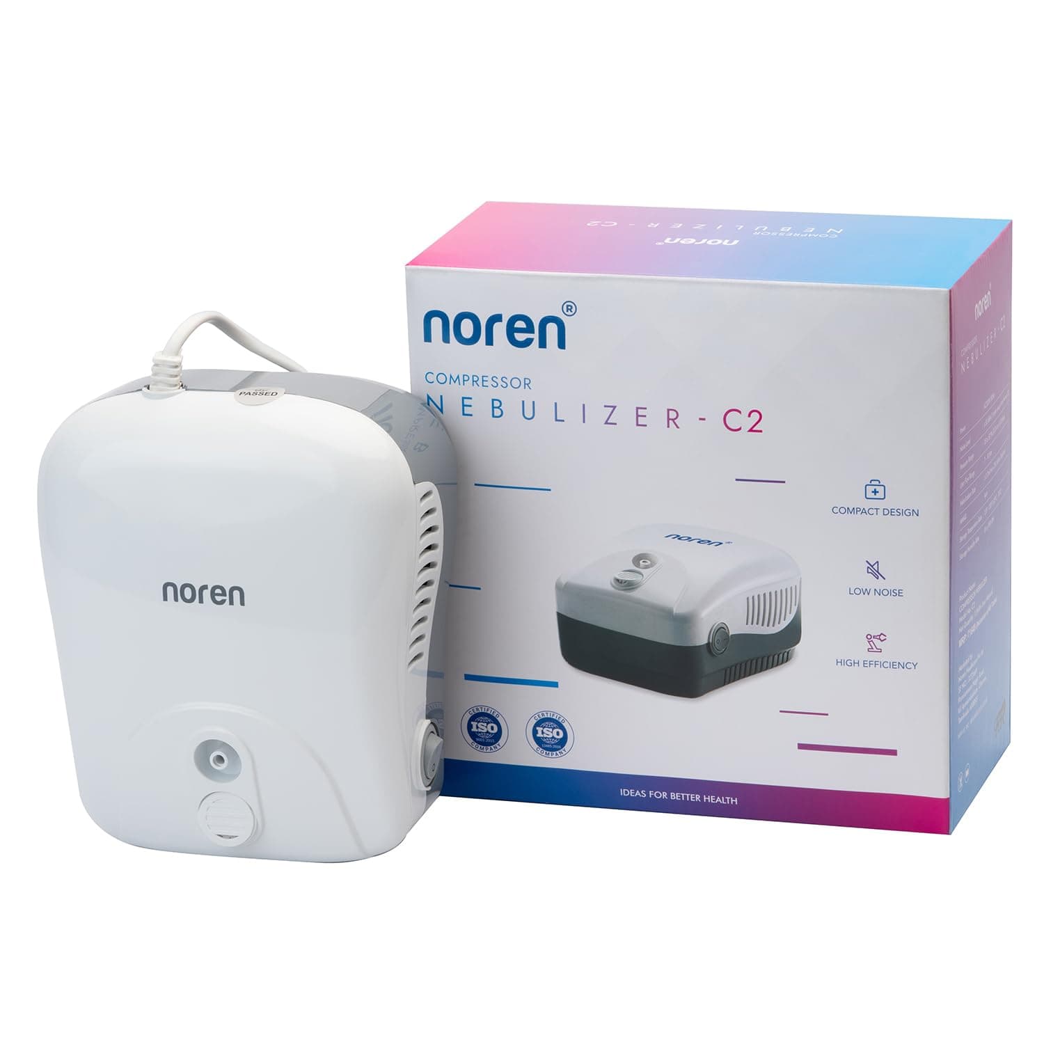Noren C2 Compressor Nebulizer Machine with Complete Kit for Adults, Kids and babies - Portable handheld steam inhaler mask - Lightweight Compact - Vocal steamer - White and Grey