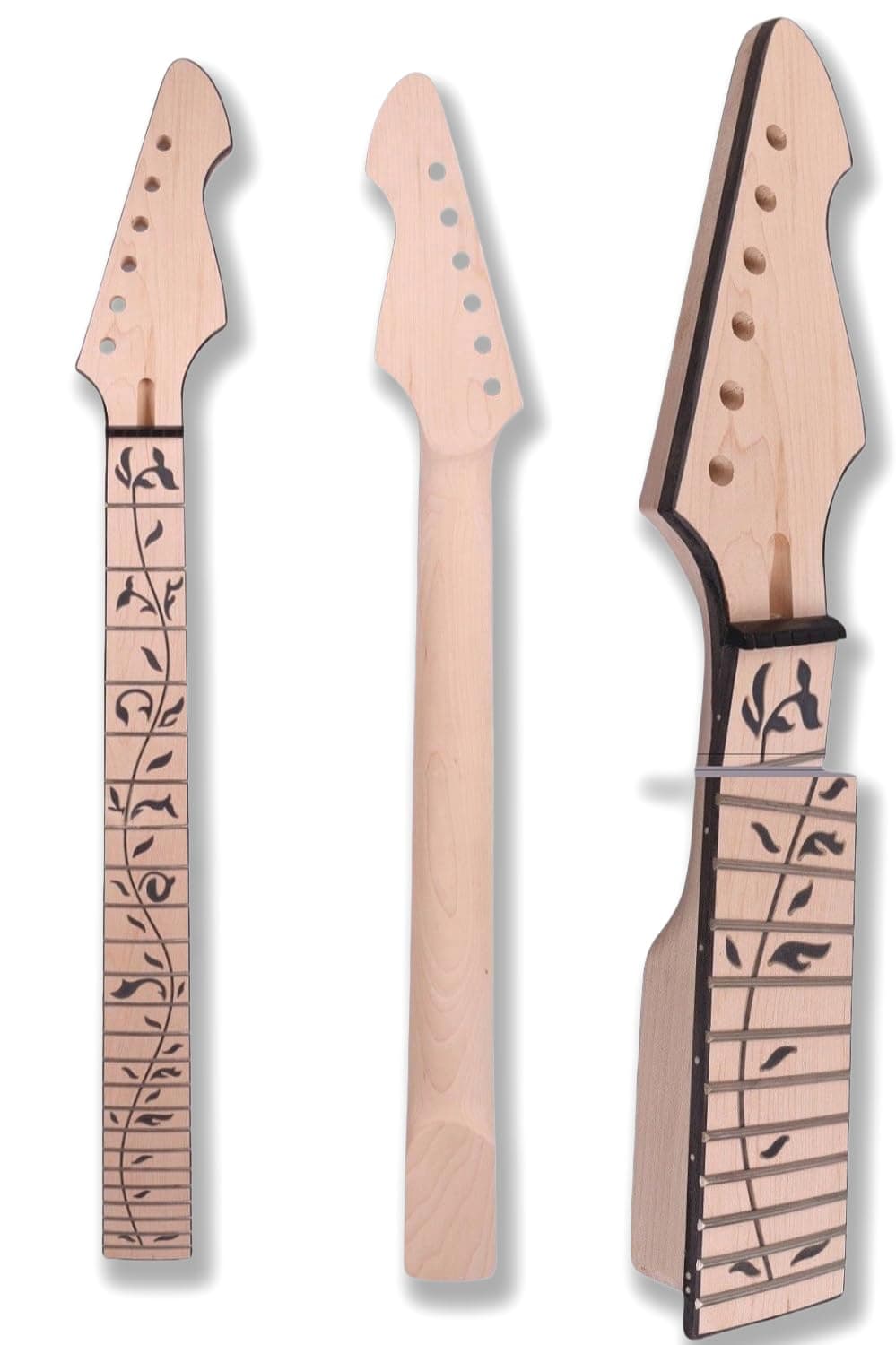 Yinfente Electric Guitar Neck 24 Fret 25.5 Inch Maple wood Fretboard with Black Binding Replacement firebird head Vine Inlay DIY guitar necks