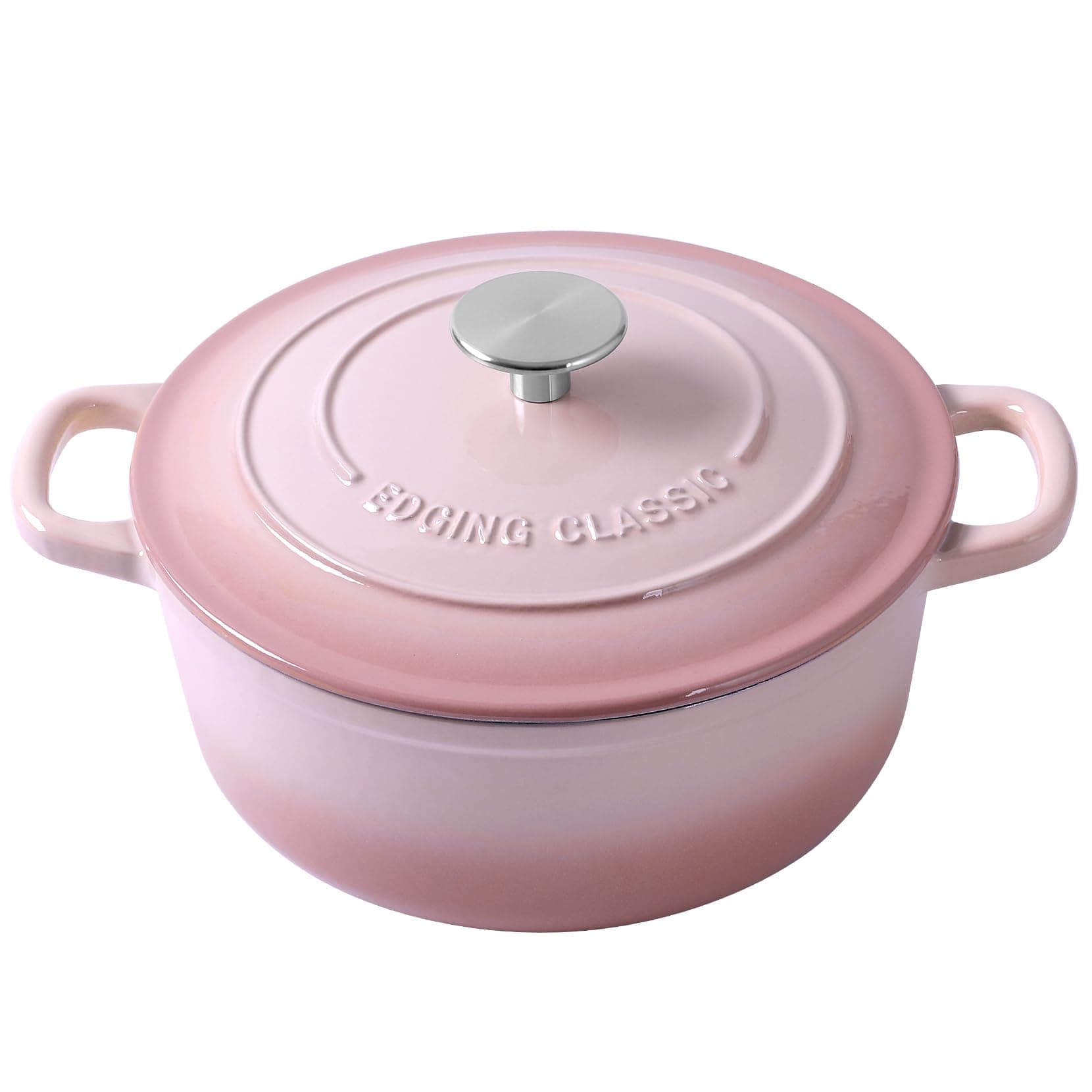 Enameled Cast Iron Covered 5.5 Quart Dutch Oven with Dual Handle, Dutch Ovens with Lid for Bread Baking, Pink