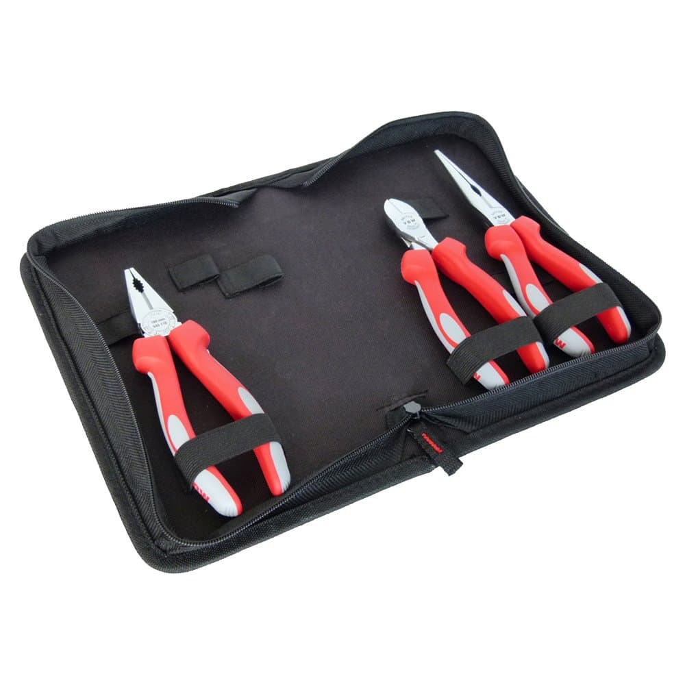 VBW 800005 Plier Set 3 Pcs Chromed with Comfortable Multi Component Handles, Red/Black/Grey