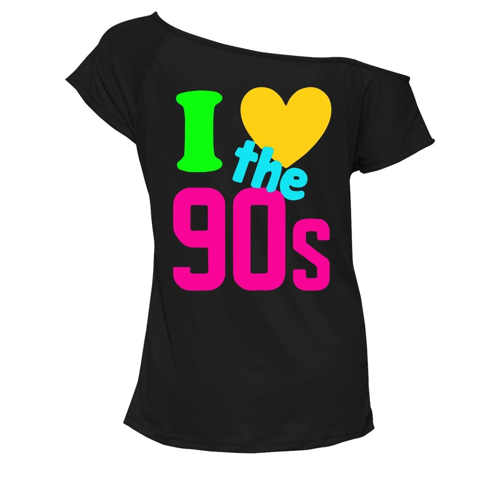 Ladies I Love The 90s T-Shirt Off Shoulder Neon Festival Outfit 6685