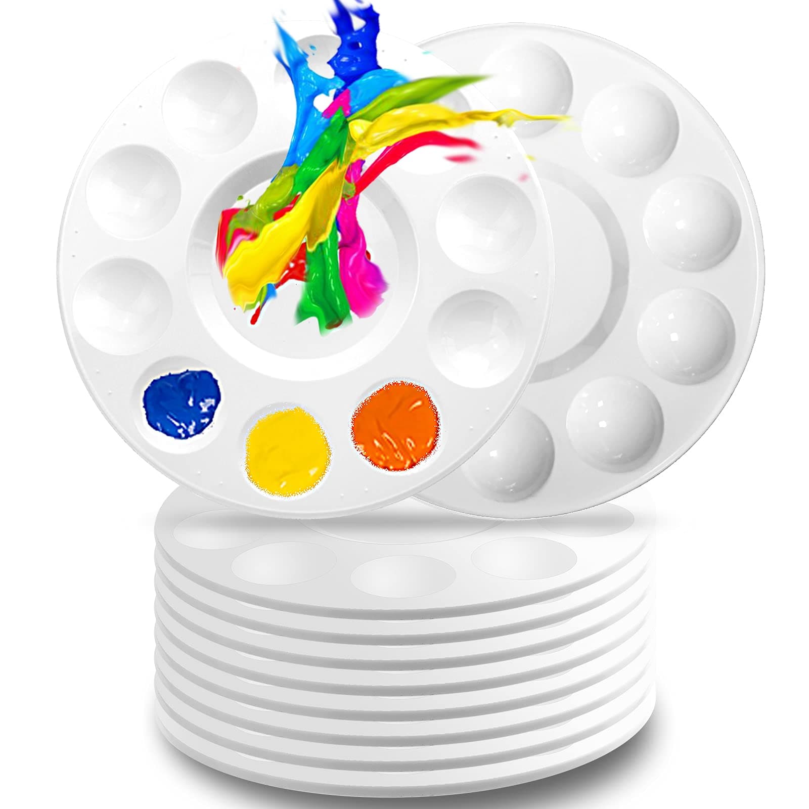 inifus 10 PCS Paint Tray Pallet for Kids, White Plastic Paint Palettes with 10 Wells,Paint Tray pallets for Kids & Students,Painting Supplies for Kids,Students