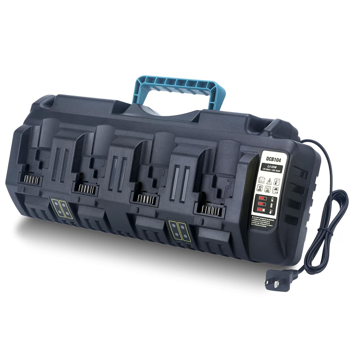Biswaye DCB104 20V Battery 4-Port Rapid Charger Compatible with De-Walt 12V-20V MAX Lithium Battery DCB204 DCB206 DCB207 DCB606 DCB127 Charger DCB102 DCB118 DCB107 DCB115