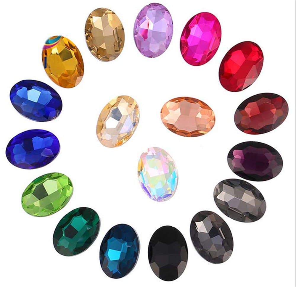 ChangJin 100PCS Mixed Colors Point Back Crystals Rhinestone Oval Fancy Glass Stones (Various Sizes) (10X14MM(100PCS))