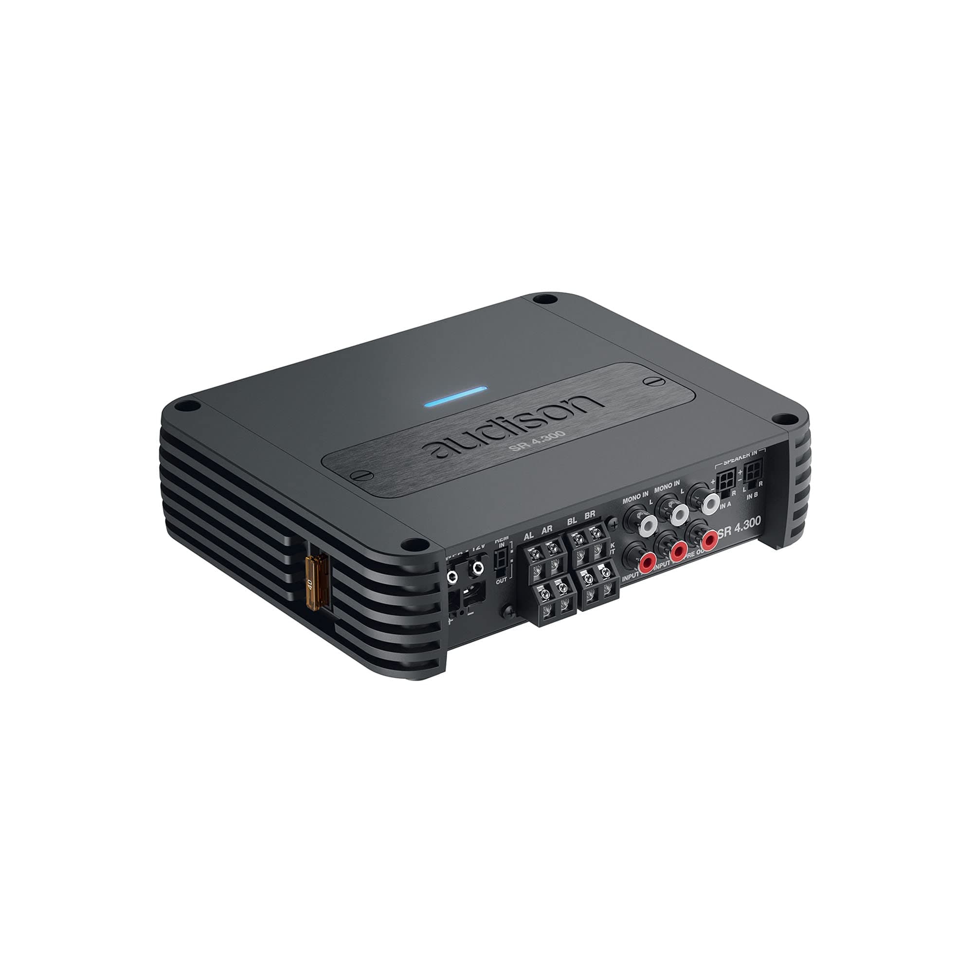 SR 4.300 340W 4-Channel Class D Amplifier (4X 85W (4Ω) | 4X 130W (2Ω) | 1000W (1Ω) / HPF/LPF/Full/Bass Boost)
