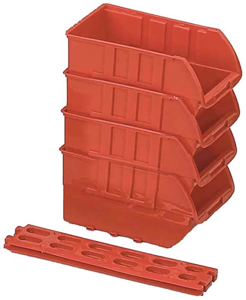 4 Piece Stackable Storage Bins | Size Per 9.5" (24.1 cm) x 6" (15.2 cm) x 5" (12.7 cm) | Multipurpose Organizational Tool | Durable Red Plastic