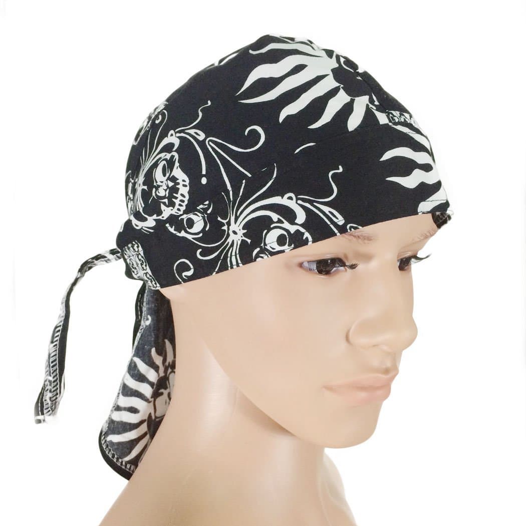 OWM Bandana Cap Cotton Pattern Paisley Skull Head Wraps Black