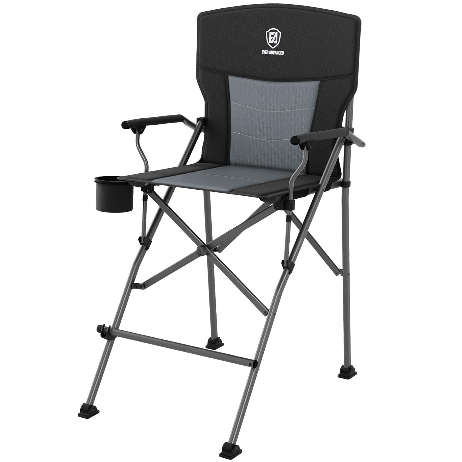 Tall Camping Directors Chair with Cup Holder 31", Bar Height Folding Chair for Camping, Sports with Carry Bag, Mesh Pockets and Footrest, Heavy Duty 300 lbs, Black