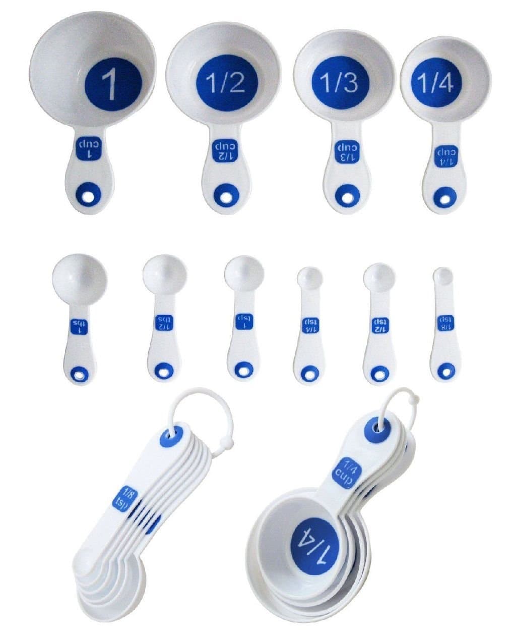 Set of 10 Piece Measuring Spoons and Measuring Cups (White & Blue) by CCraft
