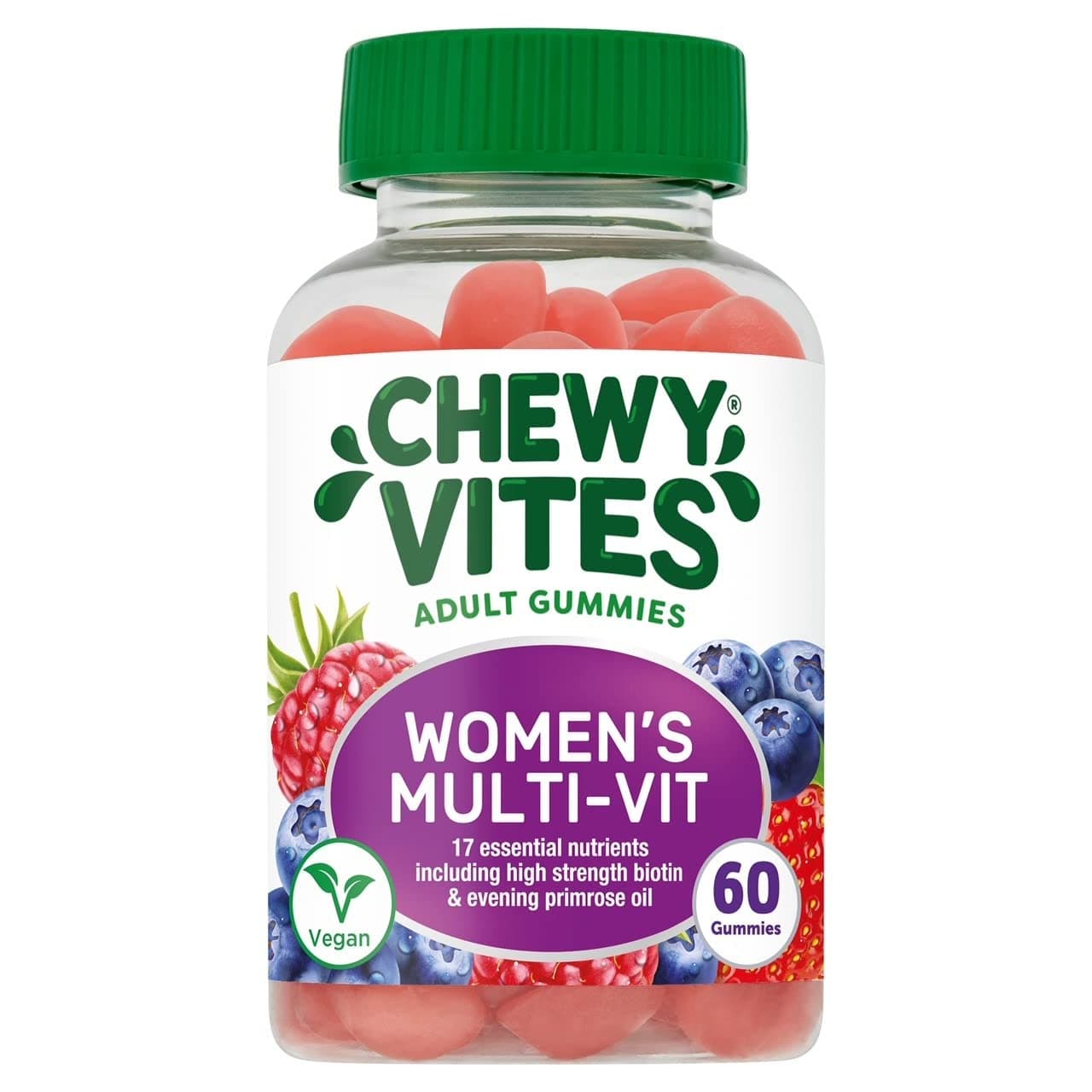 Women Multivitamin, 60 Multivitamin Gummies, 17 Essential Nutrients for Women with High Strength Biotin, Evening Primrose Oil, 1 Month Supply, Vegan, Berries Flavour