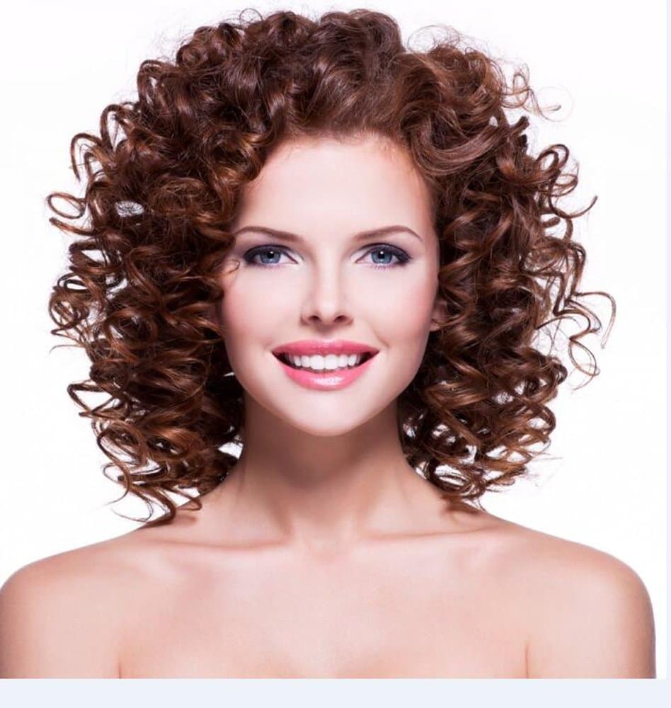 Short Reddish Gold Synthetic Afro Curly Human Hair Wigs for Black Woman