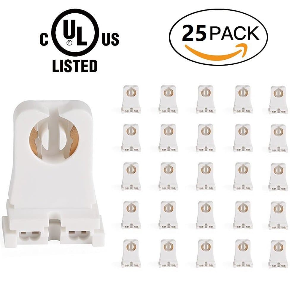 UL Listed Non-shunted T8 Lamp Holder, Lights Talk Socket Tombstone for LED Fluorescent Tube Replacements Turn-type Lampholder, Medium Bi-pin Socket for Programmed Start Ballasts (25-Pack)