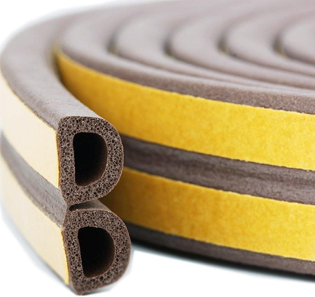 Ultimate 18Feet D-Type Vacuum Door & Window Weather DIY Seal Strip - Superior Soundproofing, Wind Protection - Self Adhesive Foam Tape, EPDM D Shape - 18ft Total Length (Brown)
