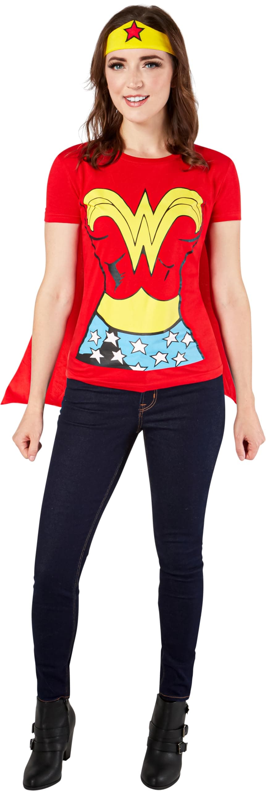 DC Comics: Wonder Woman Costume T-Shirt With Cape And Headband for Adults