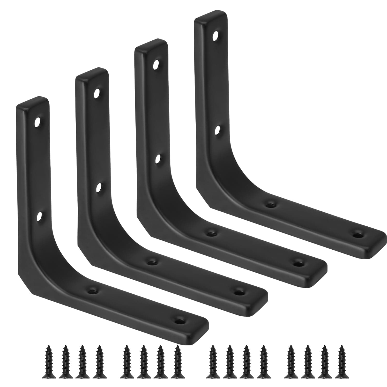 Hordion 4pcs Wall Shelf Brackets 4 Inch, Heavy Duty L Bracket Right Angle Brackets Steel Corner Brace with Screws for Wood Shelves Cabinets, Black