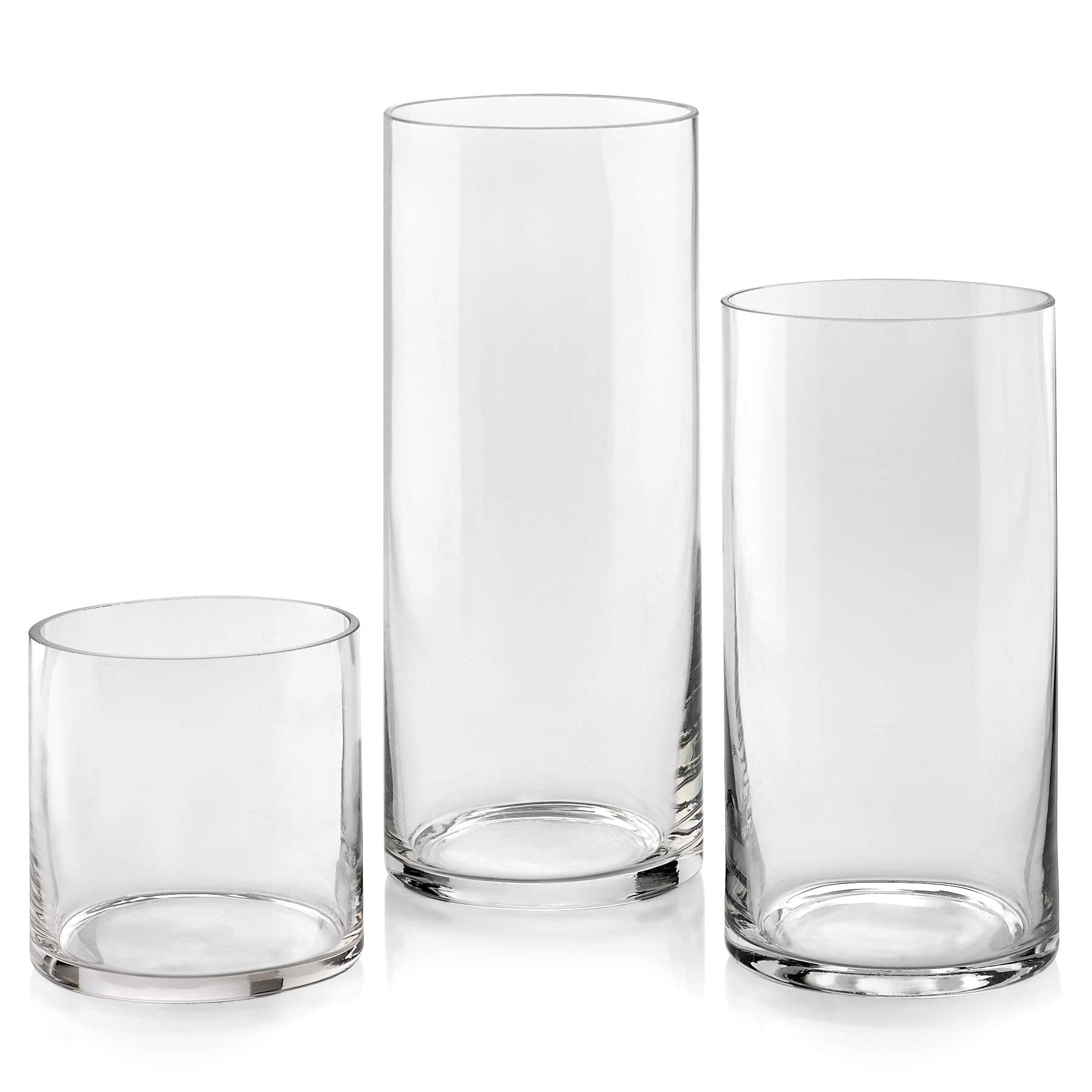 Set of 3 Glass Cylinder Vases 5, 8, 10 Inch Tall – Multi-use: Pillar Candle, Floating Candles Holders or Flower Vase – Perfect as a Wedding Centerpieces.