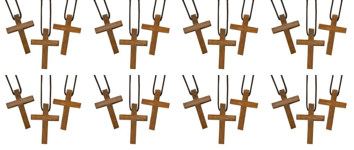 Wooden Latin Cross Pendant on Nylon Cord Chain, 1 3/4 Inch
