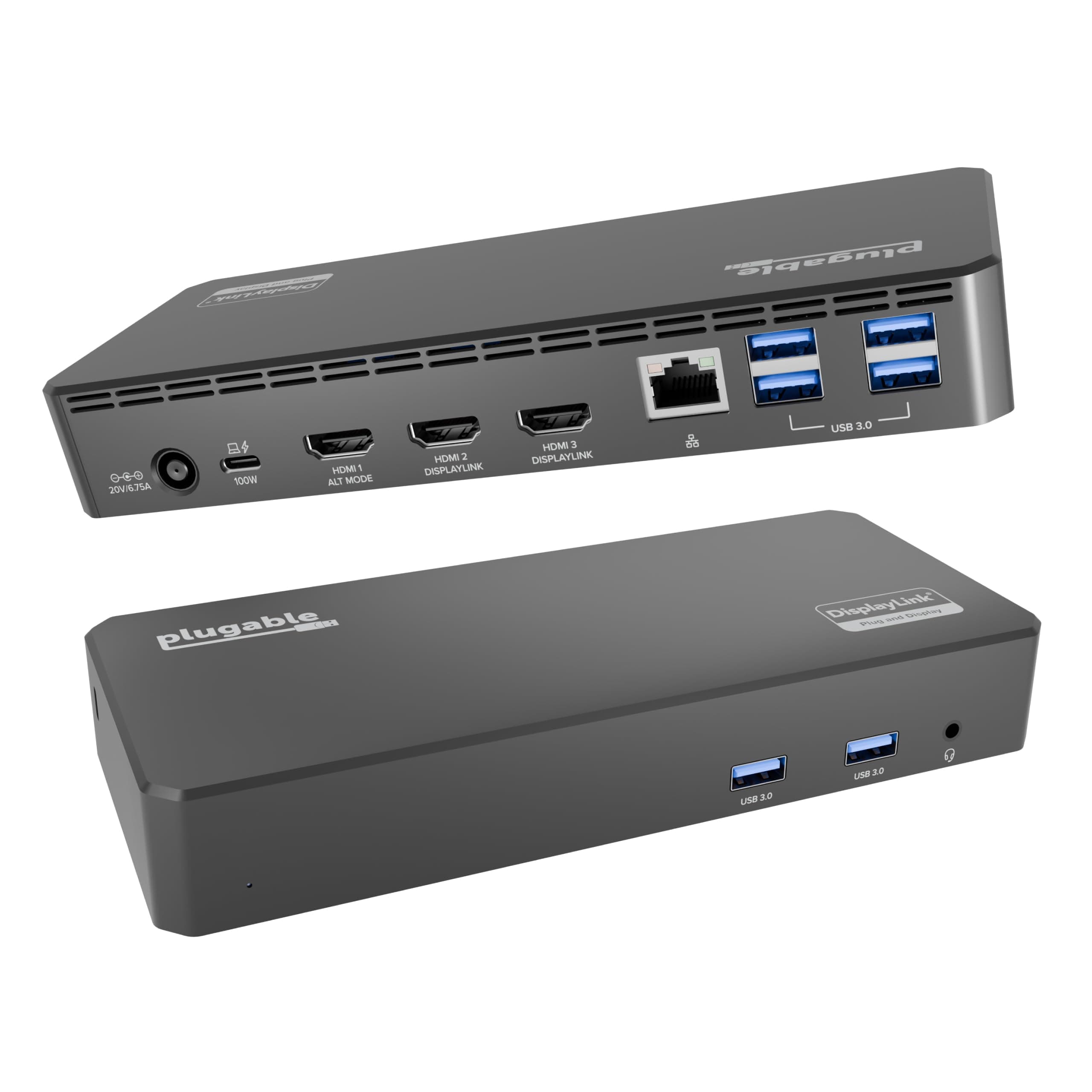 Plugable USB C Triple Display Docking Station | 100W PD, 3x HDMI (1 x 4K 30Hz, 2 x 1080p 60Hz), 6 x USB 5Gbps Ports | Supports Windows, macOS, and ChromeOS - Multi-monitor support for increased productivity