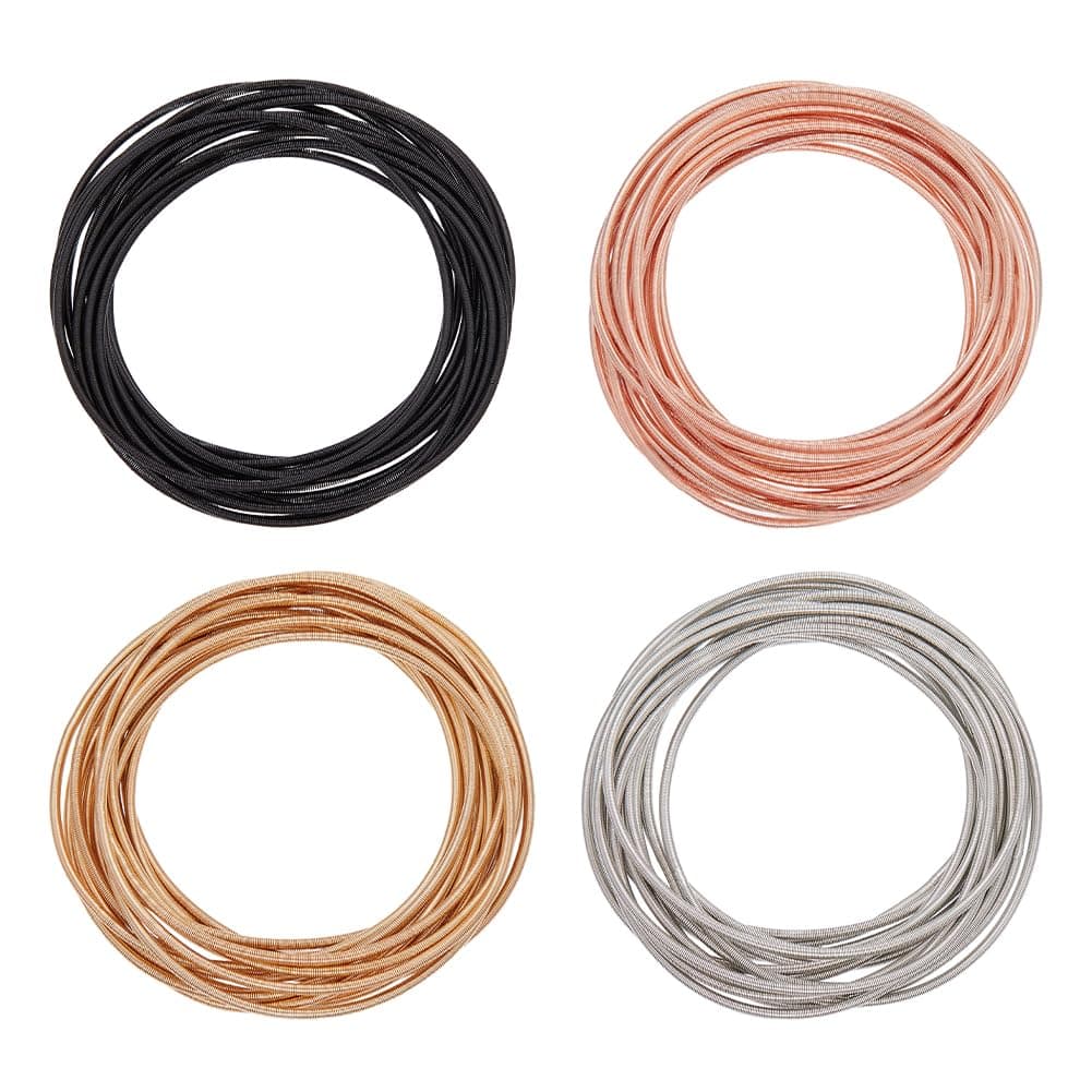 UNICRAFTALE 60pcs 4 Colors Guitar String Bracelets 2.3 inch Flexible Steel Wire Layered Bracelet Minimalist Stretch Bracelets Stackable Wearing Wrap Bracelet Jewelry Gift