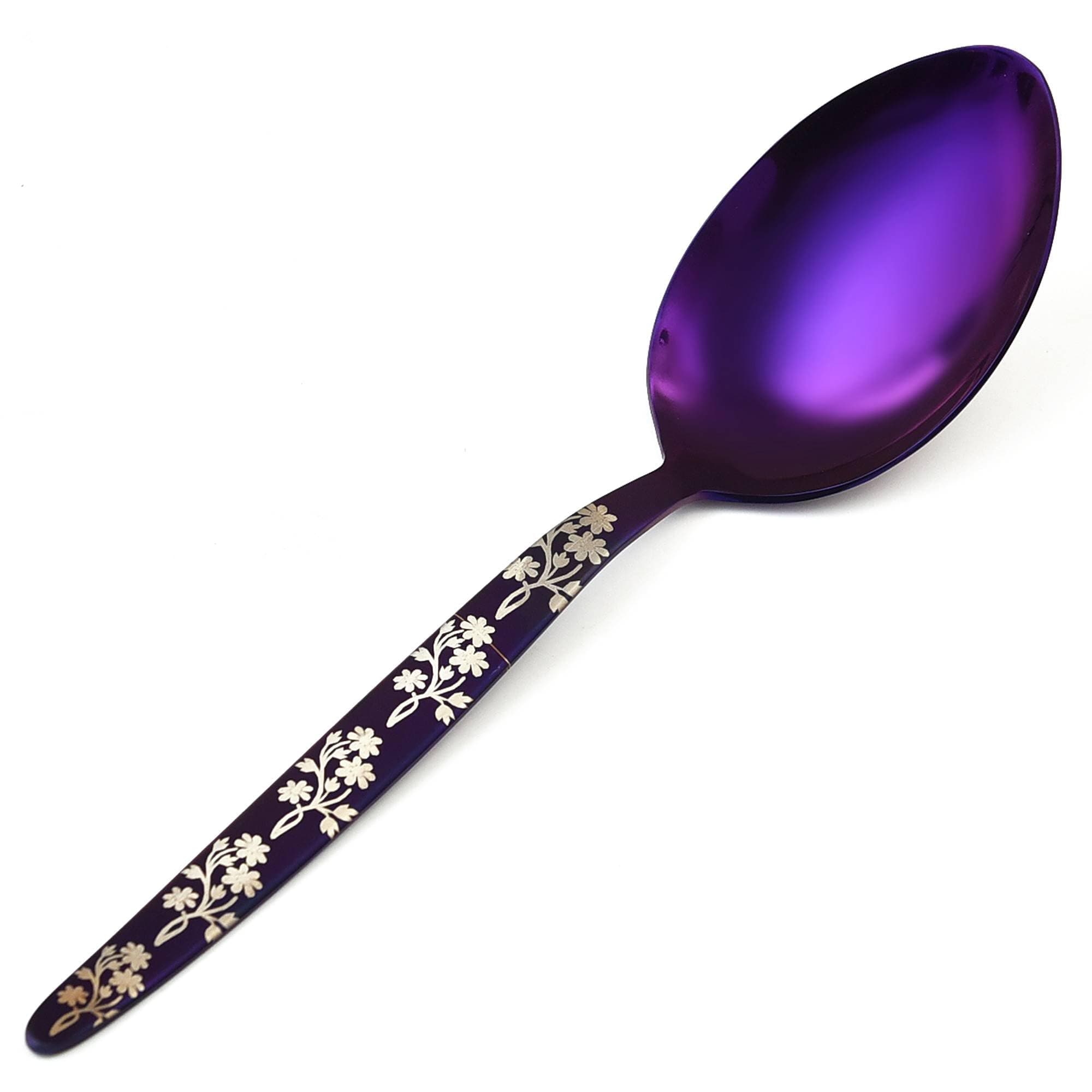 Chef Kunz Spoon Purple | Silverware 18/10 Stainless Steel Silver Cooking Serving Spoon | 9 Inch Saucing, Plating, Basting, Quenelle, Daily Chef Spoons | Dishwasher safe
