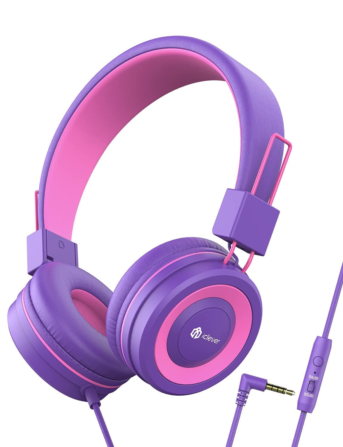 iClever Kids Headphones, Foldable Headphones for Kids, Adjustable Headband, 85/94dB Volume Control, Wired Childrens Headphones on Ear for School/Travel