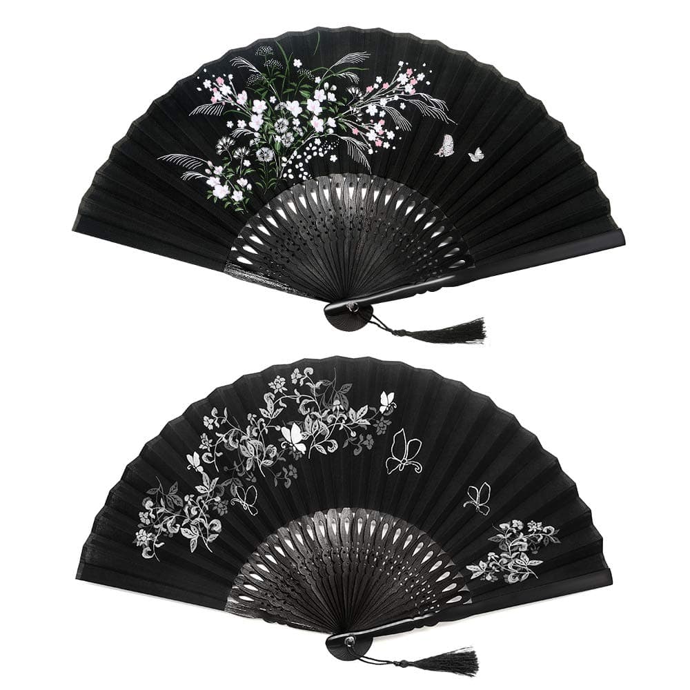 Sunnyac Kitwinney Hand Folding Fan, Japanese Bamboo, Fabric Handheld Fans in Delicate Box, Chinese Vintage Retro Style Handcrafted Fans and Patterns, Great Gift for Women, Girls (Type3)
