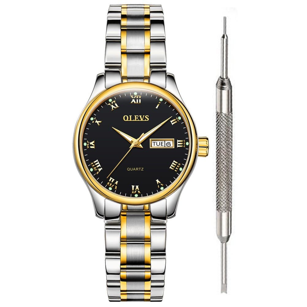 Women's Black Dress Watch Black Analog Quartz Calendar Date Watch for Women Waterproof Stainless Steel Classic Wrist Watches